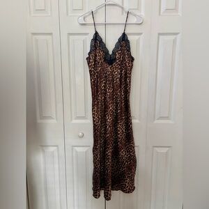 Leopard Print Lace Trim Nightgown